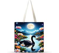 Cekog Set of 10 Tote Bag,Canvas Tote Bag No Zipper Women's Reusable Shopping Bag Washable Foldable Moon Swan Flowers Cotton Canvas Tote Bags for Women Girls Shopping Grocery