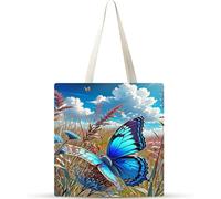 Cekog Set of 2 Tote Bag,Canvas Tote Bag No Zipper Women's Reusable Shopping Bag Washable Foldable Blue Butterfly Scenery Cotton Canvas Tote Bags for Women Girls Shopping Grocery