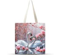Cekog Set of 2 Tote Bag,Canvas Tote Bag No Zipper Women's Reusable Shopping Bag Washable Foldable Magnolia Swan Cotton Canvas Tote Bags for Women Girls Shopping Grocery