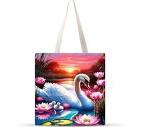 Cekog Set of 20 Tote Bag,Canvas Tote Bag No Zipper Women's Reusable Shopping Bag Washable Foldable Lotus Swan Family Cotton Canvas Tote Bags for Women Girls Shopping Grocery