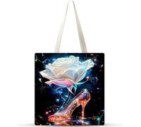 Cekog Set of 4 Tote Bag,Canvas Tote Bag No Zipper Women's Reusable Shopping Bag Washable Foldable Dreamy Rose High Heels Cotton Canvas Tote Bags for Women Girls Shopping Grocery