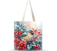 Cekog Set of 4 Tote Bag,Canvas Tote Bag No Zipper Women's Reusable Shopping Bag Washable Foldable Winter Plant Sparrow Cotton Canvas Tote Bags for Women Girls Shopping Grocery