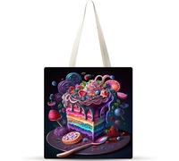 Cekog Set of 50 Tote Bag,Canvas Tote Bag No Zipper Women's Reusable Shopping Bag Washable Foldable Fruit Chocolate Cake Cotton Canvas Tote Bags for Women Girls Shopping Grocery