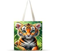 Cekog Set of 50 Tote Bag,Canvas Tote Bag No Zipper Women's Reusable Shopping Bag Washable Foldable Little Tiger Animal Cotton Canvas Tote Bags for Women Girls Shopping Grocery