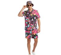 CEKUIA 80s 90s Fancy Dress Shell Suit Disco T-shirts Shorts Set Costume Hip-hop Sportswear for Men Women Tracksuit with Glasses and Hat