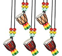 Celabie 5 Pcs Instrument Necklaces Djembe Drum Mini Pendant African Drum Wooden Necklace Drums and Percussion