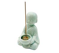 Celadon Little Monk Incense Stick Burner, Candle Holder, Home Ornament for Zen Meditation, Yoga, Healing, Ceremony