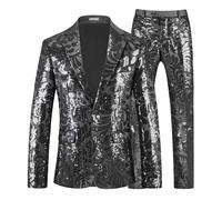 Celanisai 2-Piece Sequin Dress for Men 70s Disco Outfits Sequins Male Blazer for Events Curvy Velvet Wedding Modern Clothing Comfortable Prom Suits Work Evening Wear, O Black, XL