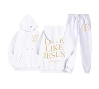 Celanisai Christian Jogging Suit Women's Jesus Set Backprint Hoodie Jogging Bottoms Two Piece Plain Elegant Leisure Suit Grey Sports Suit Oversized Hoodie Trend Streetwear, O White, XXL