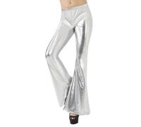 Celanisai Glitter Trousers Women's Abba Costume Metallic Shiny Flared Trousers Wide Leg Palazzo Trousers High Waistband Boot Cut Glitter Trousers Slim Leggings Plain Wet Look Dance Trousers Party