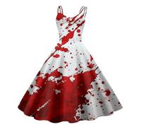 Celanisai Halloween Costume Women's Scary Bloody Zombie Bride Horror Elegant Wedding Dress Sleeveless Print Dress with Bloody Print Medieval Cocktail Dress Party Carnival Dresses, O Watermelon Red, S
