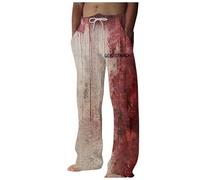 Celanisai Halloween Costumes Men's Problem Solved Linen Trousers Light Airy Leisure Trousers Bloody Black Sports Trousers Horror Blood Stains Gothic Jogging Bottoms Gym Bodybuilding Training Trousers