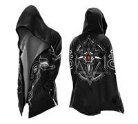 Celanisai Medieval Clothing Men's Halloween Costume Viking Hoodie Odin Myth Jacket Assassin's Creed Cosplay Coat Scandinavia Cape for Cosplay Carnival Biker Jacket, P Black, XXL