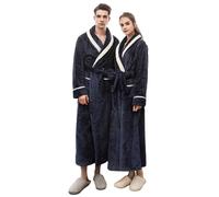 Celanisai Men's Bathrobe Teedy Fleece Fluffy Dressing Gown Partner Look Extra Long House Coat Without Hood Oversized Kimono Robe Cuddly Thermal Warm Men's Coat Winter Autumn Pyjamas, O Navy, 3XL
