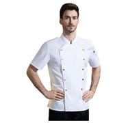 Celanisai Men's Chef's Jacket Long Sleeve Short Sleeve Baker Jacket Slim Fit Chef Uniform Short Sleeve Chef Coat Stand-Up Collar Baker's Jacket with Buttons Restaurant Kitchen Work Wear Professional