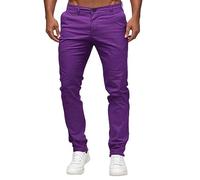 Celanisai Men's Chino Trousers Stretch Cargo Trousers Casual Trousers Skinny Slim Fit Work Trousers Long Suit Trousers with Pockets Slim Fit Business Trousers Plain Straight Legs Pants, O purple, L