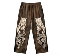Celanisai Men's Linen Trousers Viking Nordic Mythology Summer Trousers Oversize Comfortable Leisure Trousers Everyday Outdoor Sports Trousers Y2k Viking Jogging Bottoms Gothic Sweatpants Wide Leg