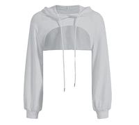 Celanisai Short Sweatshirts Long Sleeve Jumper Women's Crop Hoodie Pullover Very Round Collar Cut Outs Sweatshirts with Hood Oversized Cropped Hoody Tops Y2k Egirl Casual Shirts, O Grey, L