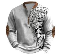 Celanisai Viking Costume Men's Viking Pullover Outdoor Oversized Sweatshirt Half Zip Jumper Long Sleeve Medieval Nordic Mythology Winter Jumper Without Hood Winter Warm Work Jumper, P White, XXXXL
