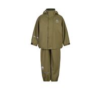 CeLaVi Kids 100% Waterproof Rain Gear Boys Girls Rain Suit - PU Rain Jacket & Pants Set, Windproof, Reflective Stripes, Outdoor Play Rainwear, Khaki, 160