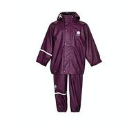 CeLaVi Kids 100% Waterproof Rain Gear Boys Girls Rain Suit - PU Rain Jacket & Pants Set, Windproof, Reflective Stripes, Outdoor Play Rainwear, Blackberry Wine, 110