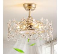 CELAVIEIOP Ceiling Fan with Gold Glass, 20 Inch Ceiling Fan with Light and Remote Control, Modern Closed Cage, 6 Speeds for Bedroom, Children's Room, Living Room