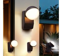 CELAVY 350° Adjustable Outside Wall Lights, Black Outdoor Lights Mains Powered, IP65 Waterproof Front Door Porch Coach Light, Round LED External Modern Exterior Lighting for House, 3000K/4000K/6500K