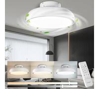 CELAVY 80W Bladeless Ceiling Fan with Lights and Remote Control, 51CM Ceiling Fans with Lamps for Bedroom Living Room, LED Modern Silent Dimmable Fan Lighting Ceiling Flush Mount Color Change, White