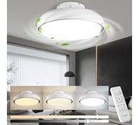 CELAVY 80W Bladeless Ceiling Fan with Lights and Remote Control, 51CM Modern Ceiling Fans with Lamps for Bedroom Living Room, LED Silent Stepless Dimmable Light Fan Ceiling Flush Mount, White & Black