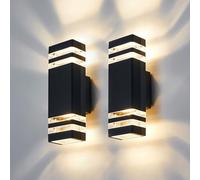 CELAVY Outdoor Wall Lights Mains Powered Outside Up Down Lights, IP65 LED Porch Front Door Light, Square Exterior GU10 Modern Lighting External Electric Sconce Wall Mounted for House 2 Pack, Black