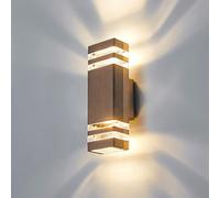 CELAVY Outdoor Wall Lights Mains Powered Outside Up Down Lights, IP65 LED Porch Front Door Light, Waterproof Square GU10 Exterior Modern Lighting External Electric Sconce Lamp for House, Brown