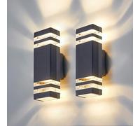 CELAVY Outdoor Wall Lights Mains Powered Outside Up Down Lights, IP65 LED Porch Front Door Light, Waterproof Square GU10 Exterior Modern Lighting External Sconce for House 2 Pack, Anthracite Grey