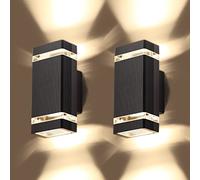 CELAVY Outdoor Wall Lights Mains Powered, Up Down Outside Wall Lights IP65 Waterproof, Porch Light Front Door Modern 3000K GU10, Exterior LED Lighting Sconce Wall Mounted for House 2 Pack, Black