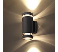 CELAVY Outdoor Wall Lights Up Down, Outside Wall Lights Mains Powered, IP65 Waterproof Porch Light Front Door Lamp Modern GU10 Aluminium, External Round LED Wall Lighting Sconce for House, Black