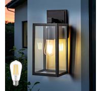 CELAVY Outside Lights Mains Powered - Black Traditional Outdoor Wall Light Porch Front Door Retro Down Coach Lantern, LED Square External Lighting Exterior Lamp Wall Mounted Sconce House, E27 Included