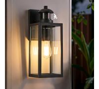 CELAVY Outside Lights with Motion Sensor, PIR Dawn to Dusk Outdoor Wall Light Mains Powered Traditional Porch Down Coach Lantern Front Door, Black E27 External Exterior Lighting Security Lamp House