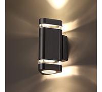 CELAVY Outside Wall Lights, Up and Down Outdoor Wall Lights Mains Powered, IP65 Waterproof Front Door Porch Light Lamp Modern GU10 Aluminium, Exterior LED Wall Lighting Sconce for House, Black