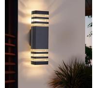 CELAVY Up Down Lights Outdoor, Anthracite Grey Outside Wall Lights Mains Powered, IP65 LED Front Door Porch Light, GU10 Exterior Lighting External Modern Square Lamp Sconce Electric for House