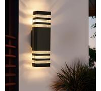 CELAVY Up Down Lights Outdoor, Black Outside Wall Lights Mains Powered, IP65 LED Front Door Porch Light, GU10 Exterior Lighting External Modern Square Lamp Sconce Electric Wall Mounted for House