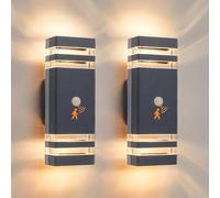 CELAVY Up Down Outside Lights with Motion Sensor, PIR Outdoor Wall Light Mains Powered, IP65 Front Door Porch Light Electric, Security LED External Exterior Lighting Wall Mounted 2 Pack, Dark Grey