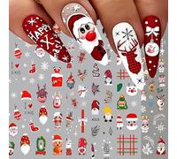 Celblisora 10 Sheets Christmas 3D Nail Stickers,Self Adhesive Nail Decals,Multi Colour Pattern,Cute Penguin Deer Snowman Snowflake Elk Santa Claus Design