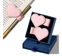 Celblisora 2 PcsMagnetic Leather Bookmarks with Pen Holder Gift Box, Pink Heart-Shaped Magnetic Book Marks for Book Lover Readers Cute Leather Bookmark for Valentine's Day