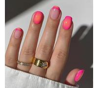 Celblisora 24 Piece Short, Square Press-on Nails, French Fake Nails, Pink Acrylic Nails, Full Coverage, Medium Centre, Ombre Folded Nails, Reusable Adhesive Nails