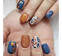 Celblisora 24 Pieces Autumn Press-on Nails, Short, Square, Thanksgiving Day, Artificial Nails with Glitter Designs, Maple Leaf Fake Nails, Autumn Pumpkin Stick-on Nails