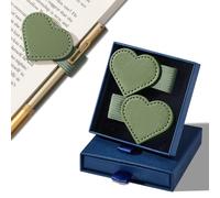 Celblisora 2Pcs Magnetic Green Leather Bookmarks with Pen Holder Gift Box,Heart-Shaped Magnetic Book Marks for Book Lover Readers,Women and Girls
