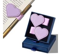 Celblisora 2Pcs Magnetic Purple Leather Bookmarks with Pen Holder Gift Box,Heart-Shaped Magnetic Book Marks for Book Lover Readers,Women and Girls
