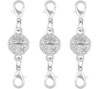 Celblisora 3-Piece Silver-Colored Magnetic Necklace Clasps,18K Gold Rhinestone Ball Connectors with Lobster Clasp,Jewelry Extenders for Necklaces and Bracelets