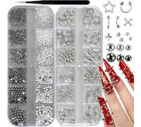 Celblisora 3D Metal Punk Bullet Nail,Art Rivet Silver Black Beads Nail Art,Charms Piercing Spikes Beads Steel Balls Nail,Mini Flat Back Y2K Nail for Women Goth Manicure Supplies