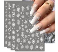 Celblisora 4 Sheets Large Snowflake Nail Stickers,Christmas 3D Self-Adhesive Nail Art Decals-White Snowman Santa Elk Design for DIY Manicure Winter Xmas Nail Decorations
