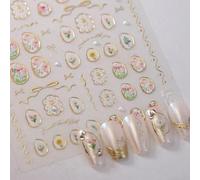 Celblisora 5D Nail Art Stickers with Embossed Flowers, Tulip Adhesive, Irregular Geometric Frames, Nail Stickers, Golden Hollow Designs, Nail Stickers, Accessories